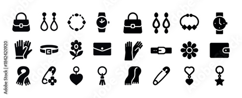 Collection of fashion accessories icons including bags and jewel