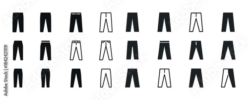 Different styles of black and white pants icons in a grid patter