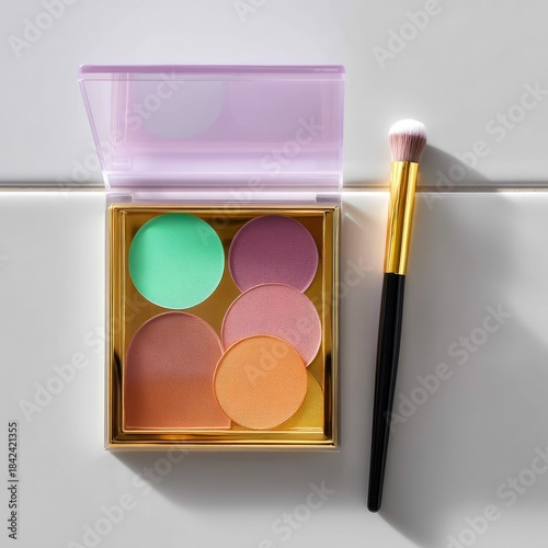 Makeup Palette with Brush on White Background