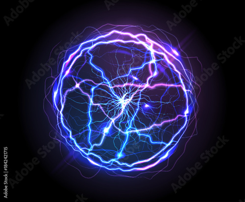 Bright blue and white electrical lightning bolts crackling across a dark black background with energy arcs.
Glowing blue energy portal with electric lightning bolts radiating outwards on a dark backgr