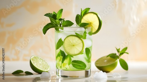 Refreshing Mojito Cocktail with Lime and Mint Garnish