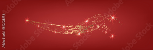 Christmas tree made of serpentine, with golden lights and shine. golden snowflakes. brilliant design. Happy new year 2026. xmas.Happy holiday red background