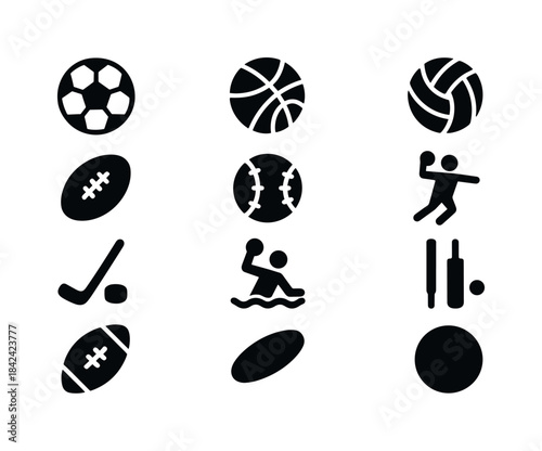 Team Sports Icons. Team sports. Solid icon set of team sports: s