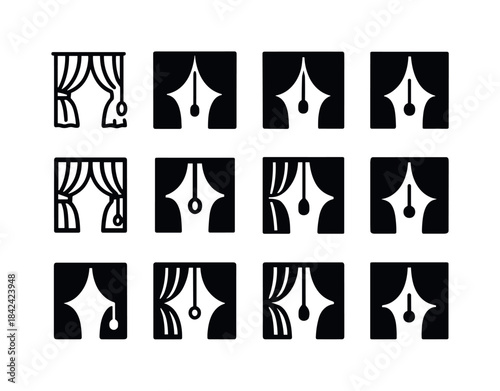 Curtain Logo Variations. Closing curtains. Icon set. Set Logo of