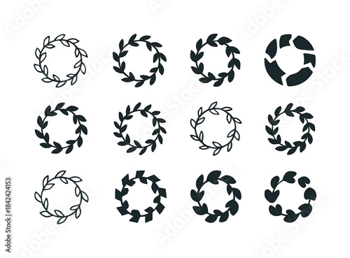 Seasonal Wreath Icon Set. Seasonal home decoration. Icon set. Se