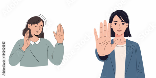 Flat Illustration of Woman Making Stop Gesture and Rejecting Concept