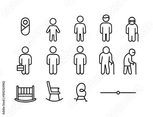 Life Stage Icons. Life stages. Line icon set of life stages: new