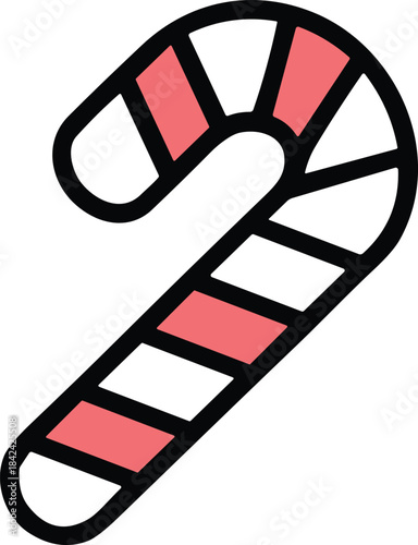 Cute Striped Candy Cane Icon Outline – Festive Christmas Sweet Holiday Cartoon Vector Illustration