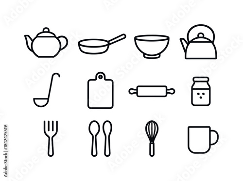 Flea Market Icons. Flea Market Kitchenware. Line icon set of Fle