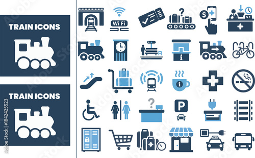 Train Station Icon Pack – Transport, Travel & Railway Vector Icons
Railway Icons Set | Transport, Travel, Ticket, Parking, Facilities Vector Pack
Modern Train & Transport Facility Icons | Flat Minim