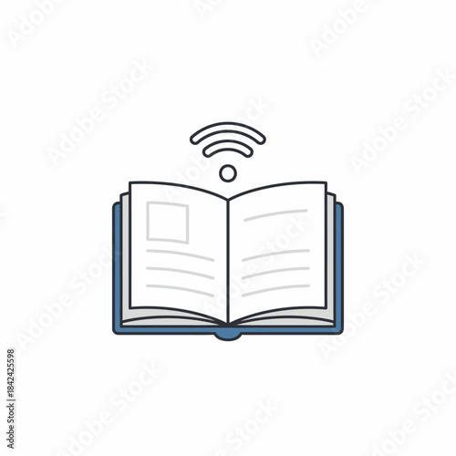 Open book with wifi symbol representing online learning and knowledge.