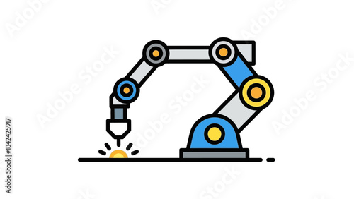 Industrial robotic arm performing a welding or manufacturing task, depicted as a colorful icon.