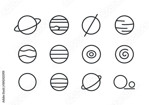 Gas Giants Icons. Gas giants. Line icon set of Gas giants: Satur