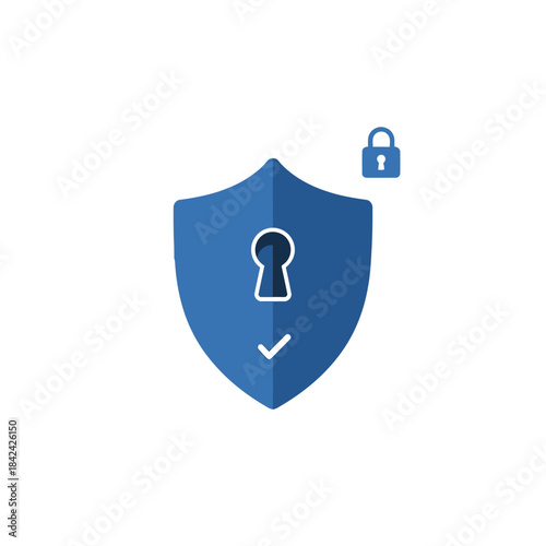 Security Shield with Keyhole and Padlock Icon for Data Protection.