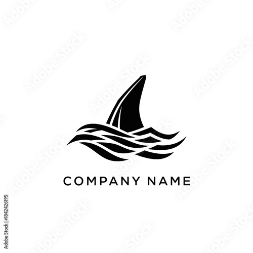 Shark Fin Emerging from Ocean Waves Logo Design Concept.