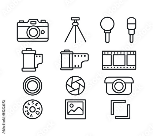 Vintage Photography Icons. Vintage photography. Line icon set of