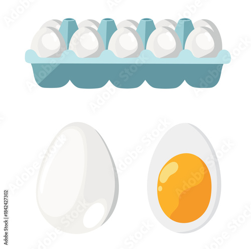 White eggs. Flat vector clipart illustration with isolated background.