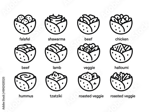 Street Food Pita Icons. Street Food Pitas. Line icon set of Stre