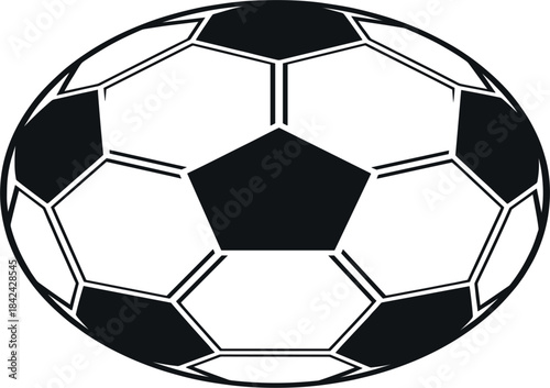 Black and white soccer ball illustration featuring classic pentagon and hexagon pattern in clean minimal vector style