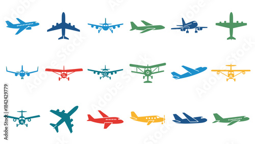 Airplane Icon Set in Flat Style for UI, Banner, Poster and Infographic