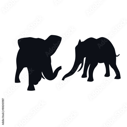 Stylized vector graphic of two powerful elephant silhouettes, perfect for embodying wildlife themes, strength, and natural grace in diverse design projects