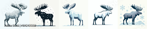 Winter moose. Vector, minimalist, illustration, icon set.