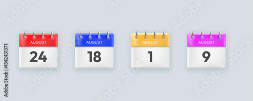 Collection of 3D calendar icons with different dates isolated on a light background. Vector 3D illustration.