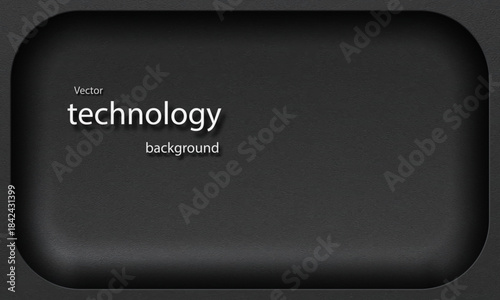 Black textured background with a recessed niche. Polymer plastic composite material in a modern industrial style. Vector 3D illustration.