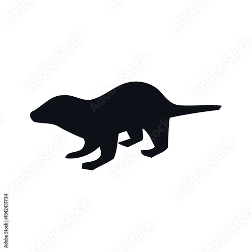 Black silhouette of a quadruped mammal walking on a white background viewed from the side