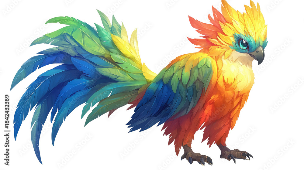 Obraz premium Vibrant Colorful Fantasy Bird with Feathered Rainbow Plumage