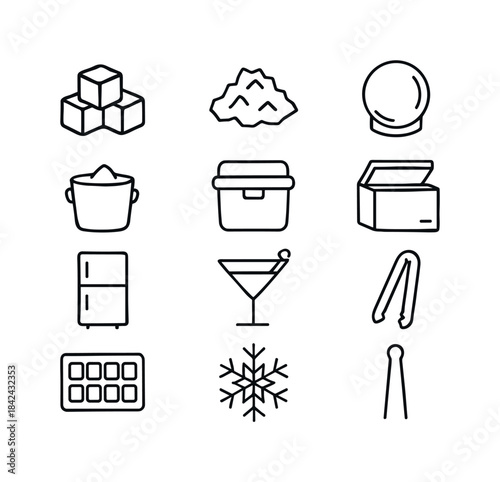 Ice Icon Set. Ice & cooling. Line icon set of Ice & cooling: ice