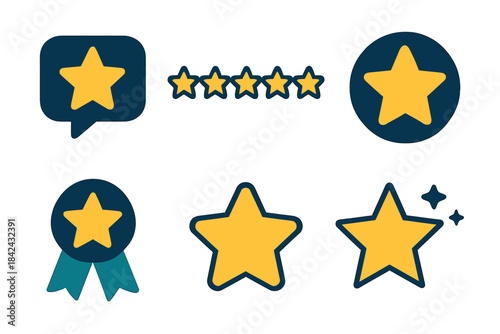 Yellow star icons for customer reviews rating and quality assessment badges