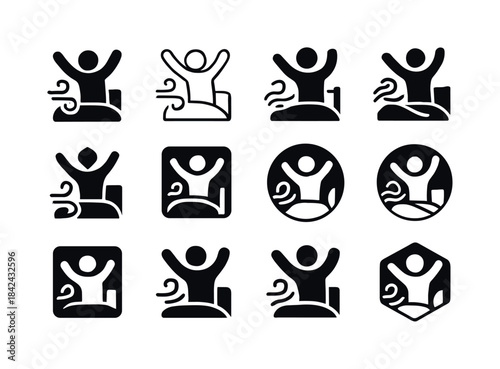Morning Stretch Icons. a person waking up from a restful night