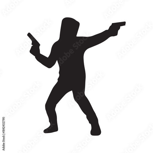 silhouette of a young man with guns in his hand