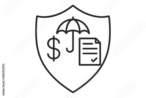 Financial security and insurance policy protection symbol inside a shield shape