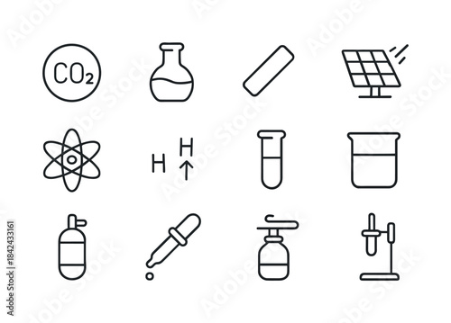 Carbon Reduction Icons. Carbon dioxide reduction. Line icon set
