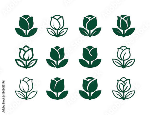 May Roses Icon Set. Summer Garden and May Roses. Icon set. Set L