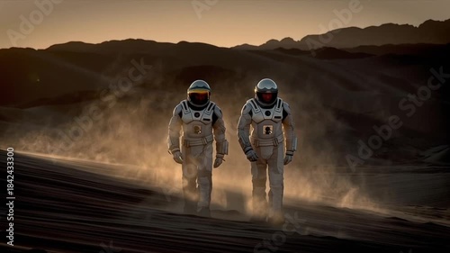 Exploration of a distant planet by astronauts in space suits