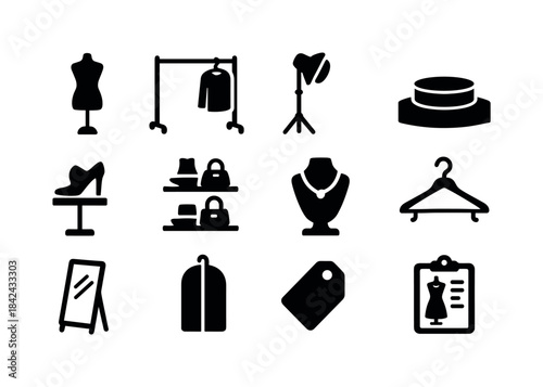 Iconic Fashion Showroom. Fashion showroom. Solid icon set of fas