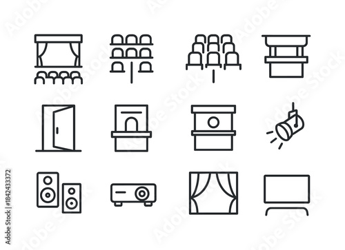 Theater Icon Set. Theater layout. Line icon set of Theater layou