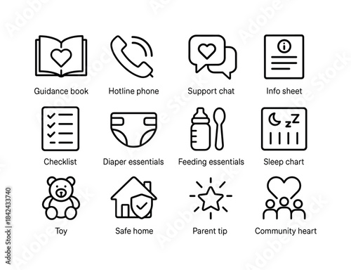 Parenting Resources Icons. Parenting resources. Line icon set of