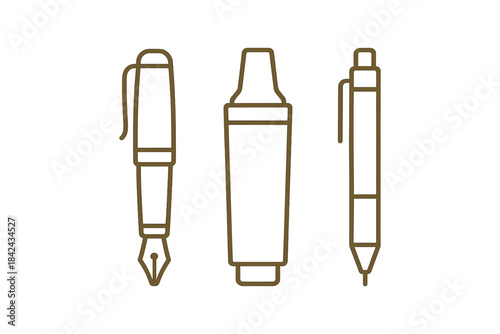 Fountain pen, crayon, and mechanical pencil writing and drawing instruments set