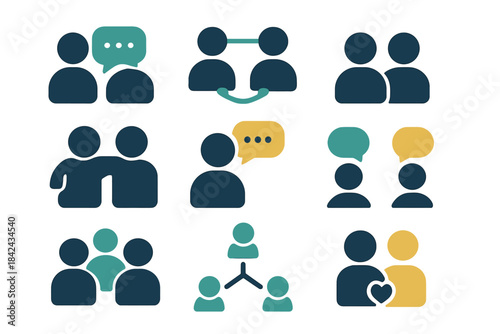 Abstract social network symbols for communication, connection, teamwork, and relationship concepts