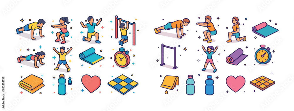 Fototapeta premium Children engaging in outdoor exercise with fitness equipment and