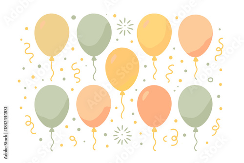 Colorful balloons with streamers and confetti for festive celebrations in various shades and shapes