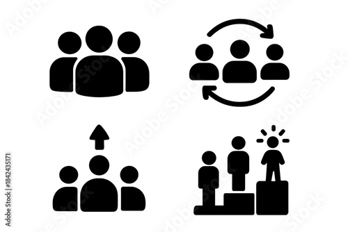 Groups of people interacting and collaborating in various scenarios of teamwork and discussion