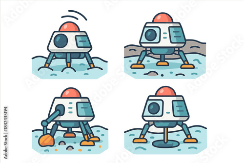 Lunar lander exploring the moon's surface by collecting samples and analyzing terrain