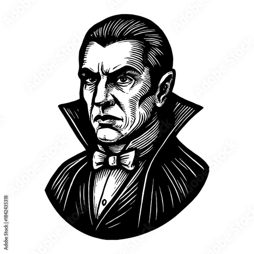 Vintage Illustration Of A Man With A Cape And Bow Tie In A Classic Portrait Style