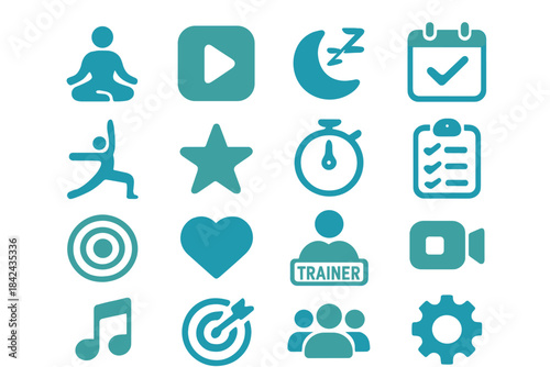 Icons representing wellness, fitness, and productivity activities for a balanced lifestyle