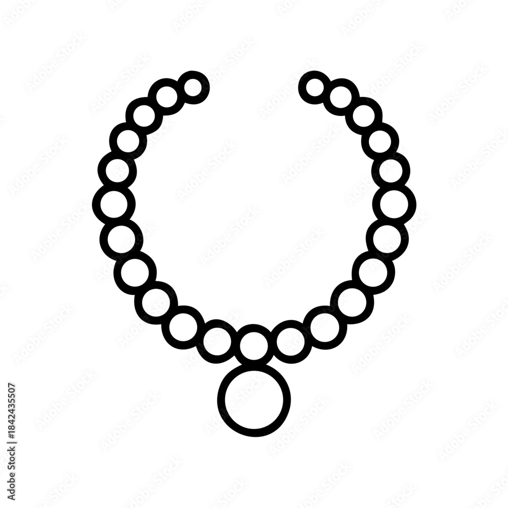 Obraz premium Simple black necklace sketch with circular beads and pendant 